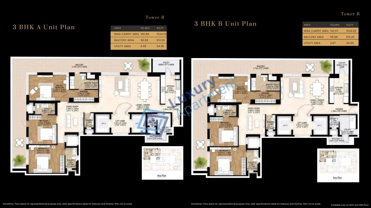 3 BHK Type- A (Tower- B) Plan