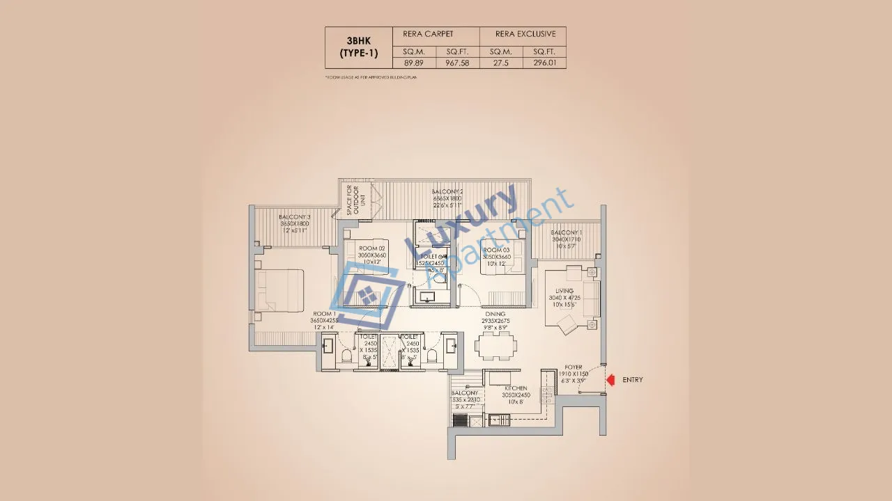 godrej aristocrat floor plan3 bhk type1