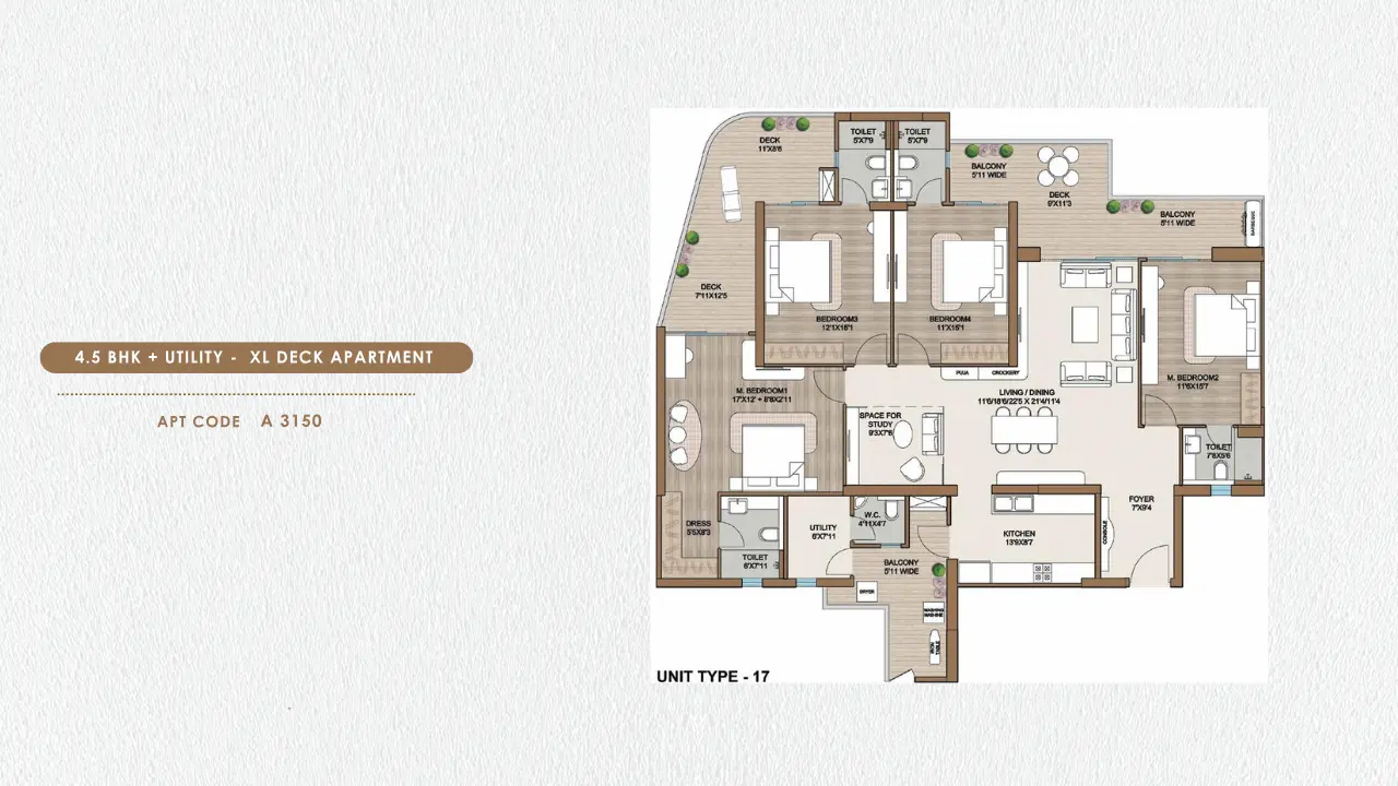4.5 BHK + Utility + XL Deck Apartment Plan