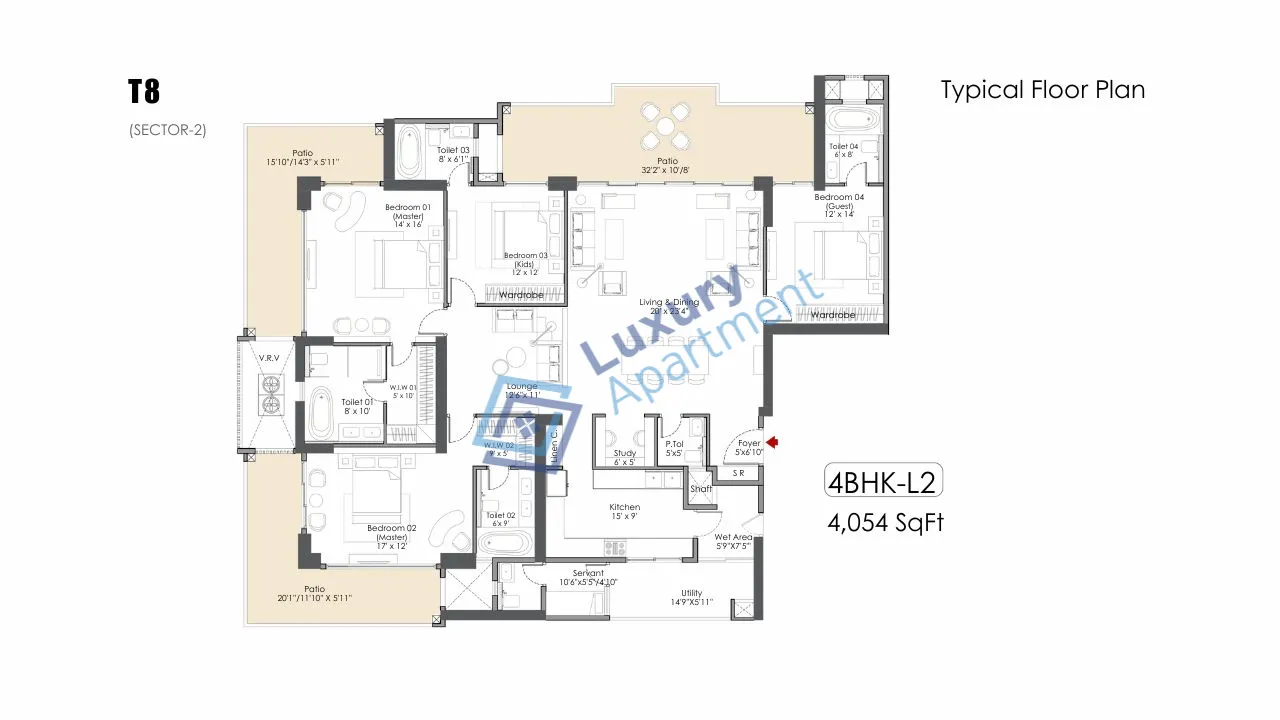4 BHK L2 Plan