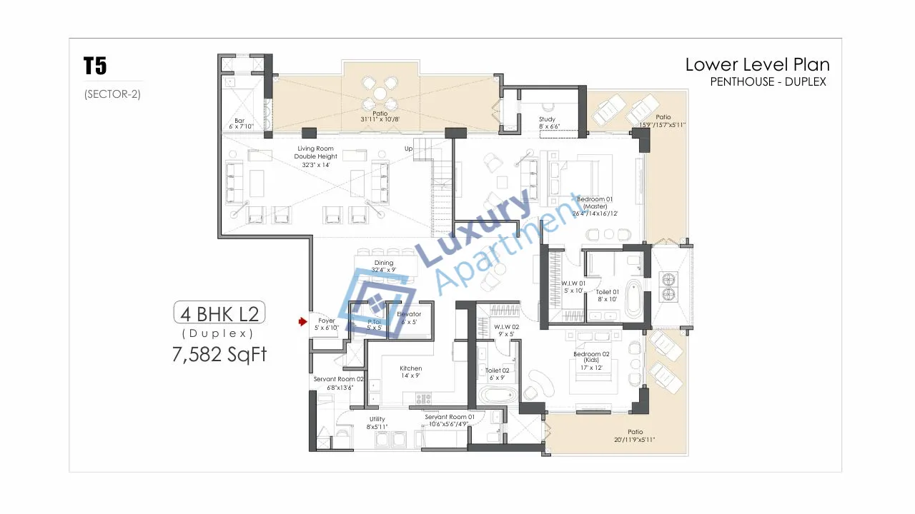 4 BHK L2 (Duplex) Plan