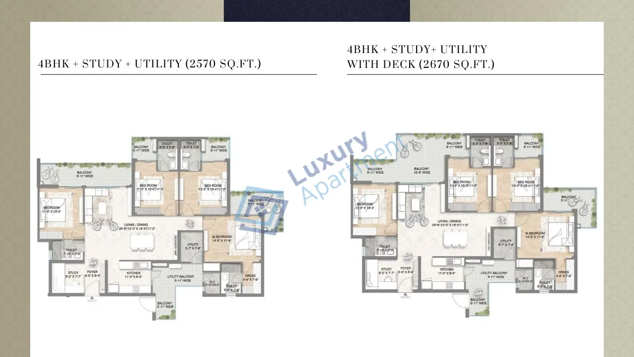 4 BHK + Study + Utility Plan
