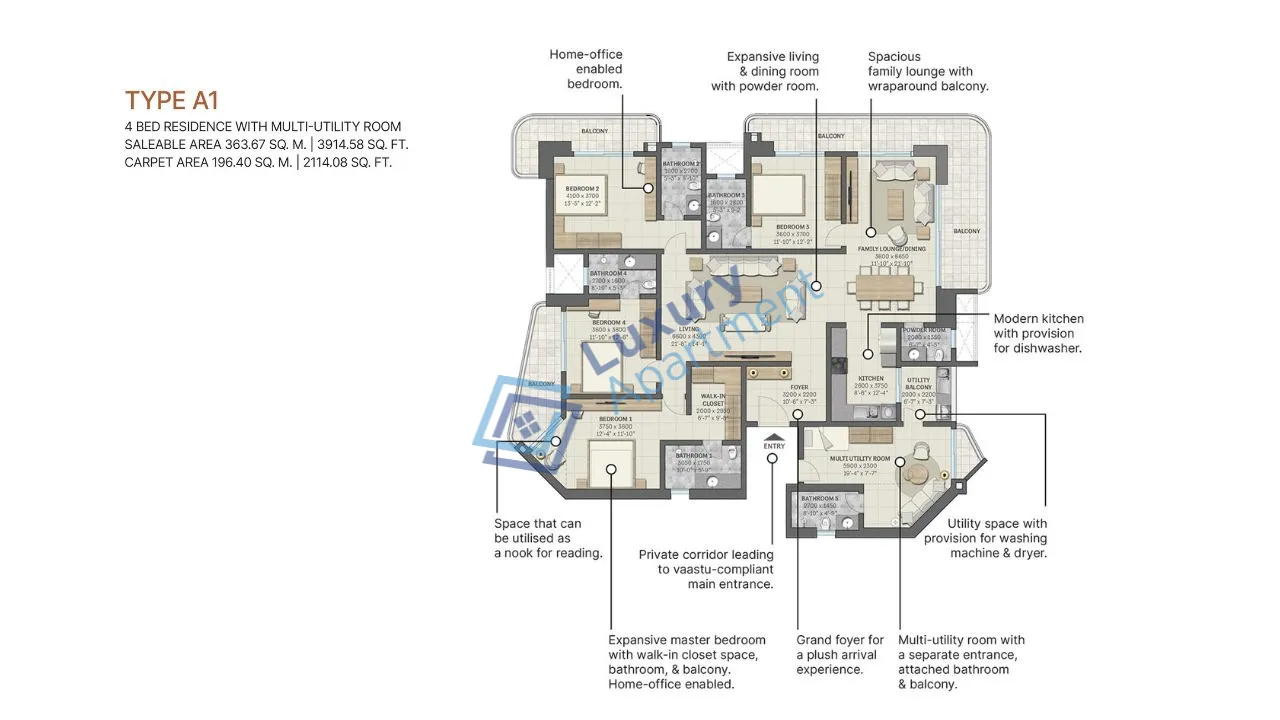 4 BHK Apartment Plan
