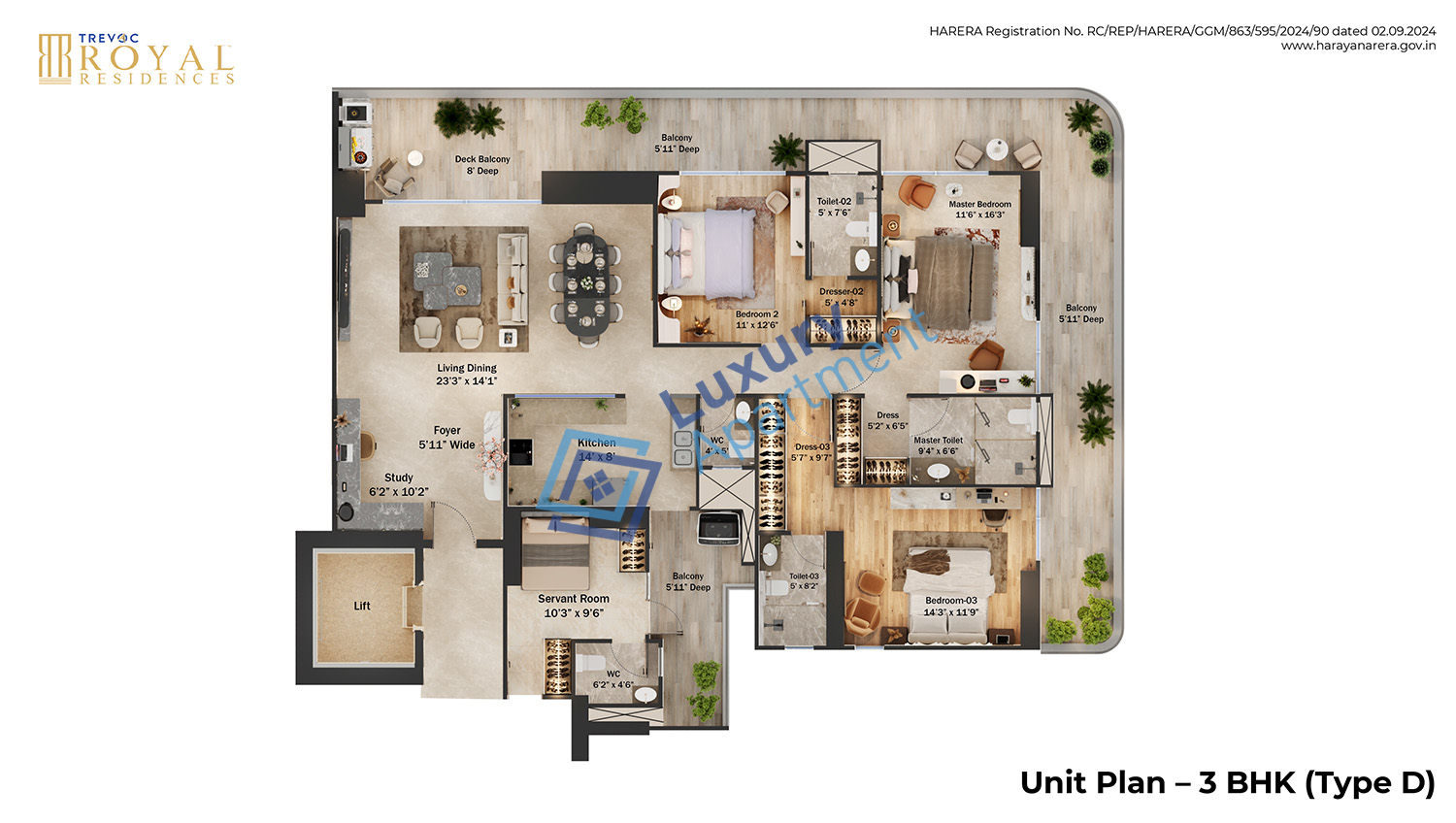 3 BHK (Type-D) Plan